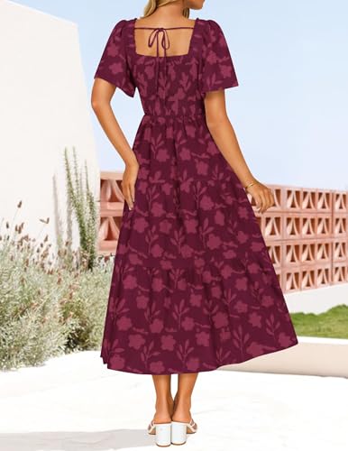 Image of ZESICA Wedding Guest Dresses for Women Summer 2026 Boho Floral Midi Dress Flowy Beach Vacation Graduation Long Dresses