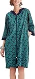 Ekouaer Women Zipper Robe 3/4 Sleeve Nightgowns Lightweight Short Bathrobe with Pockets Leaf Print,2XL