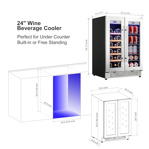 Image of Cobalance 24 Inch Dual Zone Wine and Beer Refrigerator-72 Cans and 20 Bottles Cooler, & Single Bottle Wine Chiller,Built-in or Freestanding Fridge for Beer, Soda, Drinks, Home, Bar