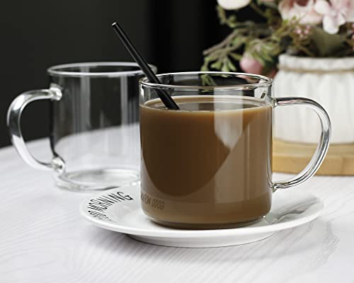 Luxu Glass Coffee Mugs Set Of 4,Large Wide Mouth Mocha Hot Beverage Mugs (14Oz),Clear Espresso Cups With Handle,Lead-Free Drinking Glassware,Perfect For Latte,Cappuccino,Hot Chocolate,Tea And Juice #TOP7