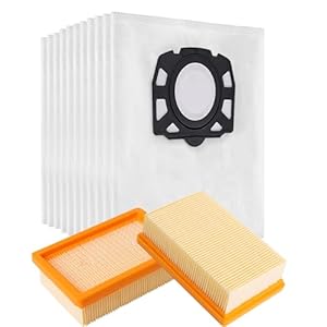 10 Kärcher Staubsaugerbeutel mit 2 Filter Ersatz für Kärcher WD4 WD5 WD6 WD5P WD6P MV4 MV5 MV6, Filterset KFI 4410 Filter (2.863-005.0) und KFI 487 Beutel (2.863-006.0)