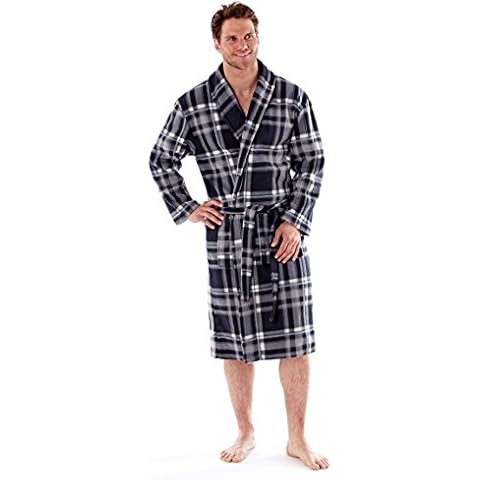 Best Deals Direct Mens Polar Fleece Dressing Gown Bath Robe Spring Lightweight MN2324 (L/XL, Grey Check) Cover