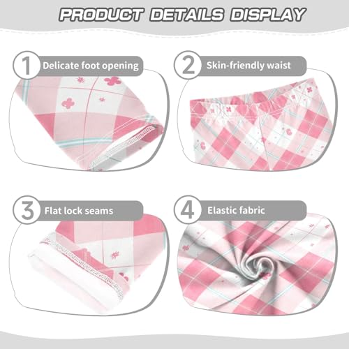 Pink Gingham Cute Kids Girl's Leggings Stretchy Full Length Activewear Exercise3