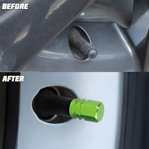 Image of Osilly Car Tire Stem Valve Caps, 8 PCS Aluminum Alloy Valve Stem Covers with O-Ring Seal,Leak-Proof Tire Cap Cover Accessories, Hexgon Style Wheel Air Valve Caps for SUV Car Bike (Green)