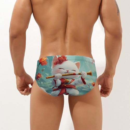 Funny Cat Playing Flute Musician Mens Swim Briefs Quick Dry Swim Trunk Bikini Underwear Swimsuit2