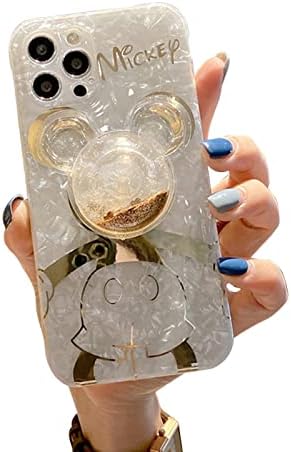 DEAVON Compatible with iPhone 12 Pro Max Case,Cute Golden Mickey Sparkle Bling Cover with Quicksand Cell Phone Holder,Kickstand Soft TPU Shockproof Protective for Women Girls