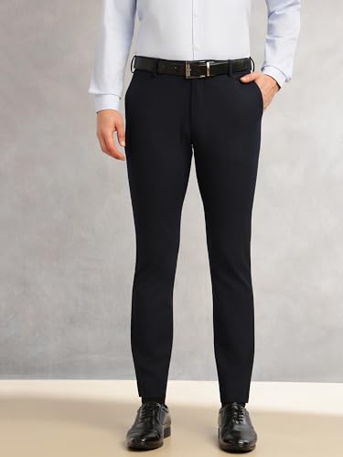Image of Thomas Scott Men's Regular Fit Mid-Rise Solid Formal Performance Trouser | Flexi-Waist & 4-Way Stretch | 4 Pockets | Button Closure