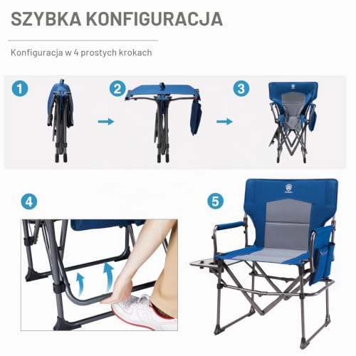EVER ADVANCED Krzesło kempingowe, składane, obciążenie 180 kg, kompaktowe krzesło składane ze stolikiem bocznym, krzesło reżyserskie, składane krzesło reżyserskie z kieszenią boczną, na kemping, do
