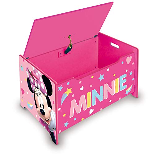 ARDITEX - Banc coffre en bois Minnie Mouse (de Disney) – 62,5x40x37cm – Couleur rose et blanc – Idéal pour ranger jouets, vêtements ou objets dans une...