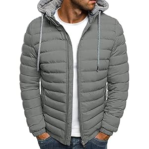 Geagodelia Doudoune D 'Hiver pour Hommes Vêtements D 'extérieur à Capuche et à Capuche de Couleur Unie avec Poches pour Garçons 5 Couleurs (Gris, 3X-L)