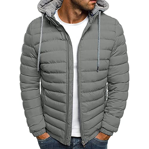 Karwuiio Men Winter Down Jackets & Coats Long Sleeves Solid Color Zip-Up Puffer Hooded Coats with Pockets
