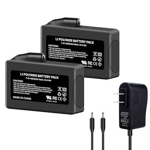 DFTIM 4000mAh 2Pack Lithium-ion Battery Pack for Heated Gloves, Socks, Hats, Mittens, Vest, Jacket, Hand Muff, Boots, Hat, Knee Braces Suit, for Most Winter Garments 7.4V Battery with Charger Power
