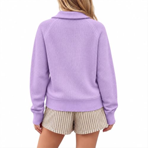 Gumipy Quarter Zip Pullover Women Knit Stripe Sweater 1/4 Zip Fall Sweaters - image 5