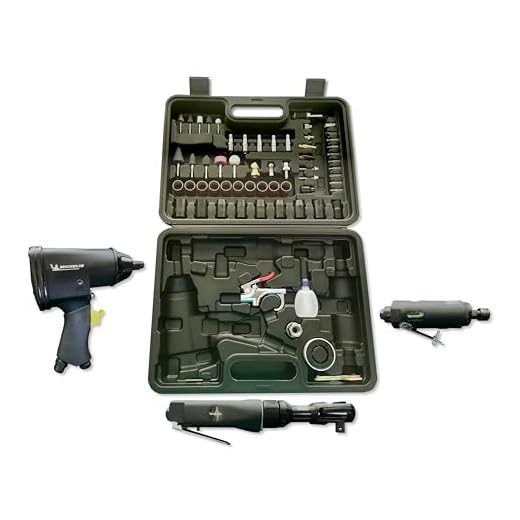 MICHELIN Kit de herramientas neumáticas de aire comprimido 66 pzas, incluyendo Atornillador de percusión, Llave de trinquete universal y Amoladora recta