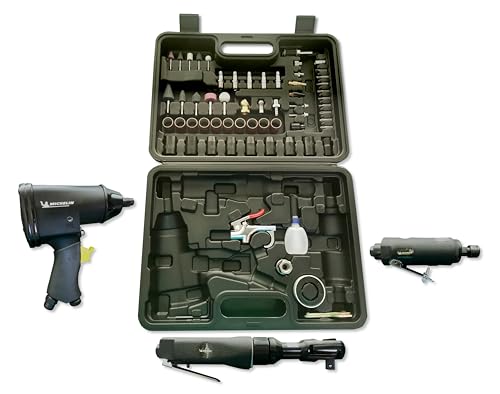 MICHELIN Kit outils pneumatiques à air comprimé 66 pcs, incluant Visseuse, Clé à Cliquet universelle et Meuleuse droite