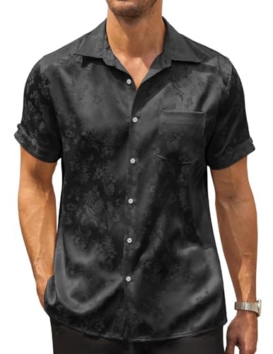 COOFANDY Men's Silk Button Down Short Sleeve Dress Shirt
