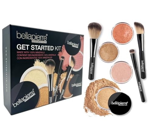 bellapierre Get Started Kit | Includes 2 Mineral Foundations, 1 Blush, & 1 Bronzer | Mineral Makeup Essentials | Non-Toxic and Paraben Free | Oil and Cruelty Free | Long Lasting Formulas – Dark