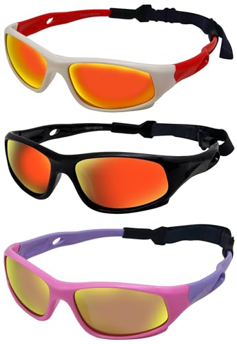 COOLSOME Kids Flexible Polarized UV Protection Sunglasses for Boys Girls Age 3-10 with Straps 3 pcs