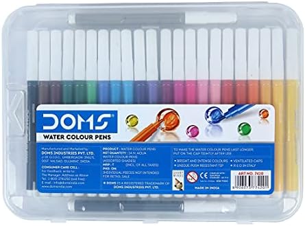 DOMS Water Colour Aqua Pen, MULTICOLOUR, 2.5mm Felt Tip Pens, Pack of 24, Unique Push Resistant, Sketch Draw Write, Children Adult School Home Use