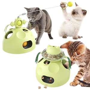 Cat Interactive Toys for Indoor Cats Kitten Wand Toy Kitty Funny Balls Slow Feeder Food Puzzle Toy Treat Dispensing Feeding Rotation Hole-Digging Games Cat Toys Birthday Gift (Green, L)