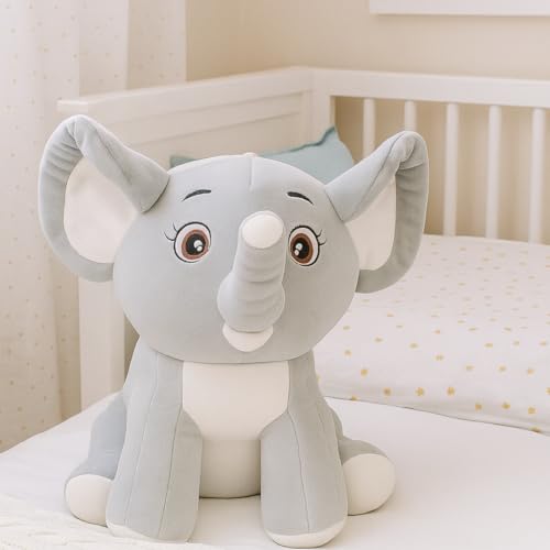Image of Sitting Elephant Soft Toys for Baby Girl - 30Cm Light Grey | Stuffed Animal Kids Toys for 2-5 Years Boys & Girls
