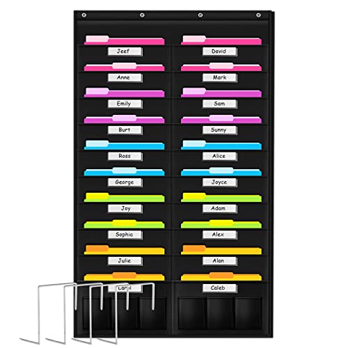 Image of Heavy Duty Storage Pocket Chart for Classroom and Office, Clear Storage Pocket Chart for Files Folder (20+6 Pockets & Nametag)