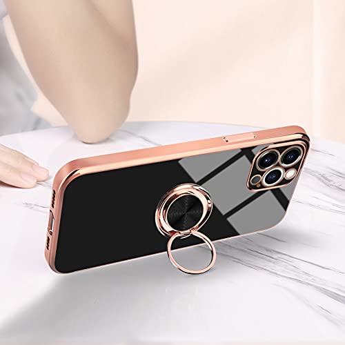 Coque iPhone 13 Pro or rose avec anneau rotatif et support magnétique