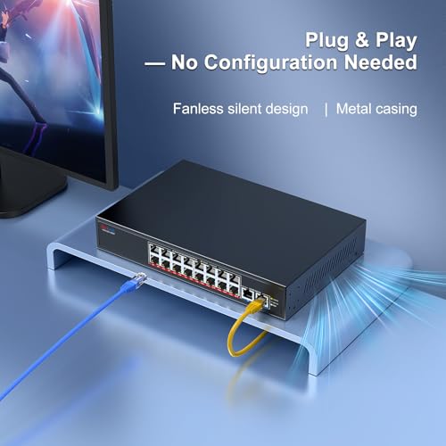 Image of 18-Port 2.5G Ethernet Switch with 10G Uplink, 16x2.5Gbps + 2x10G RJ45 Ports,VunLink Multi-Gig Unmanaged Network Switch, Plug & Play LAN Switch, Desktop Rackmount for NAS, Gaming, WiFi 6 /7, Office
