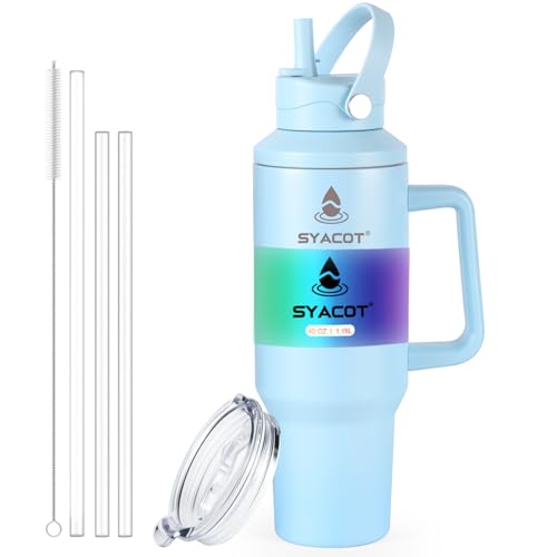 40 oz Tumbler with Handle and Straw or Convert to 40 oz Insulated Water Bottle Fits in Cup Holder. Stainless Steel Metal Water Flask with 2 Lids for Travel,Camping,Gym Sports Coffee Mug Thermal Cup