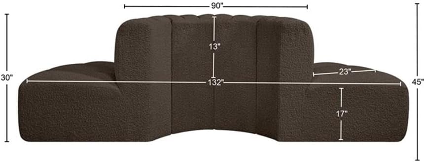 BOWERY HILL Modular Sectional Sofa, 90" W x 45" D x 30" H, Brown Boucle Fabric, Deep Channel Tufting, Contemporary Design, Living Room or Den Seating with Versatile Configuration Options