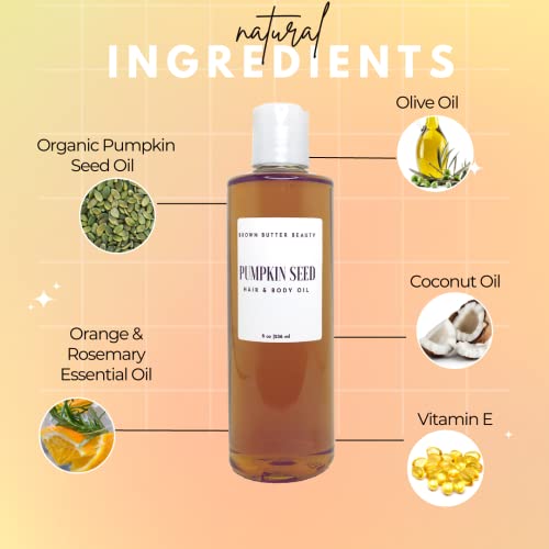 Brown Butter Beauty Pumpkin Seed Hair And Body Oil With Rosemary | For Hair Growth | Moisturizing For Dry Skin And Hair | Skincare For Fall | Natural Hair Oil #TOP4