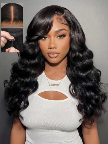 Image of Beauty Forever Bye Bye Slip Feathered Layer Wig 200% Density Human Hair 7x5 HD Lace Glueless Left Side Part Wig with Secure Silicone Strips&Drawstring Pre Plucked Pre Cut Wear Go Wig for Women 24inch