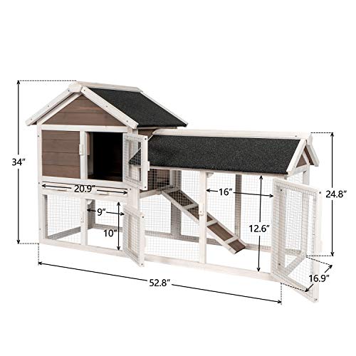 Kinpaw 53” Rabbit Hutch Bunny Cage Outdoor Chicken Coop Backyard Small Animal House Poultry for Guinea Pig Duck with Removable Tray & Ramp Coffee
