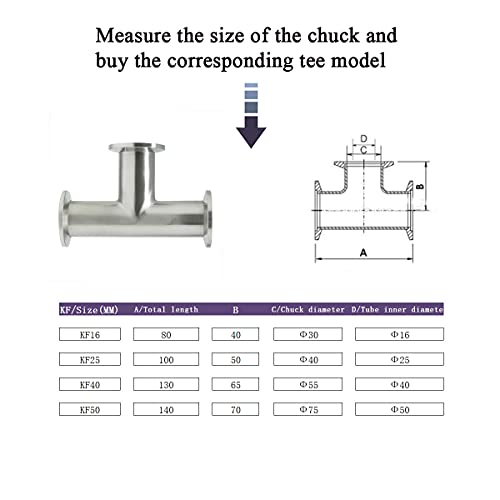 Image of SHERICH KF16 Flange Tee Vacuum Fittings Flange Size NW16 Vacuum Fitting, Stainless Steel (KF-16)