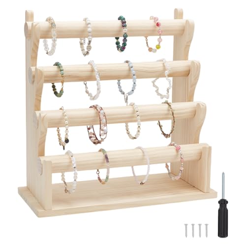 Présentoir à bracelets en bois support bijoux 4 niveaux blanc antique - 2