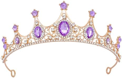 Velscrun Corona E Fascia Da Principessa Per Ragazze – Tiara Con Fiori E Strass, Accessorio Compleanno E Sash Viola