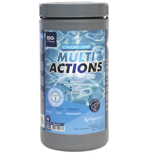 EDG by AQUALUX INTERNATIONAL - Chlore Multi Actions Piscine - Pastilles 20g - Traitement Longue Durée Désinfectant Multi Fonctions - Boite 1 kg