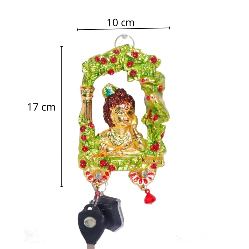 Image of KridayKraft Metal Ganesha ji Key Holder with Meena Work Decorative for Wall | Ganesh Statue /Religious | Idol /Wall Hanging (Krishna Keyholder)