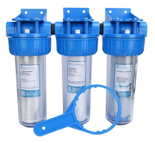 10' 3-Stufen Wasserfilter System für Hauswasser Zisterne Brunnen Pumpe Hauswasserwerk 3/4' Anschluss