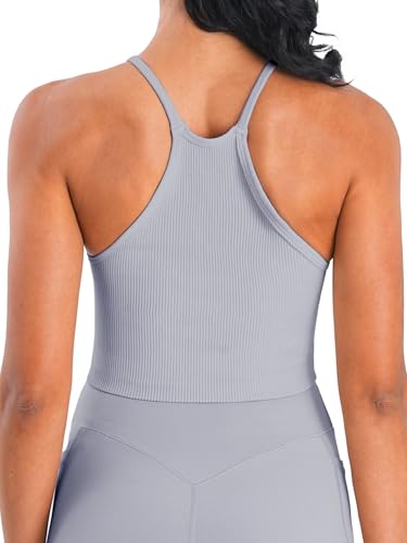 Image of Sunzel Ribbed Crop Tank Top for Women Seamless Racerback Camisole | Buttery Soft Nylon Spandex, Opaque No See Through, Stays in Place, Unpadded, Slim Fit, No Shrink, Yoga Workout Gym Casual