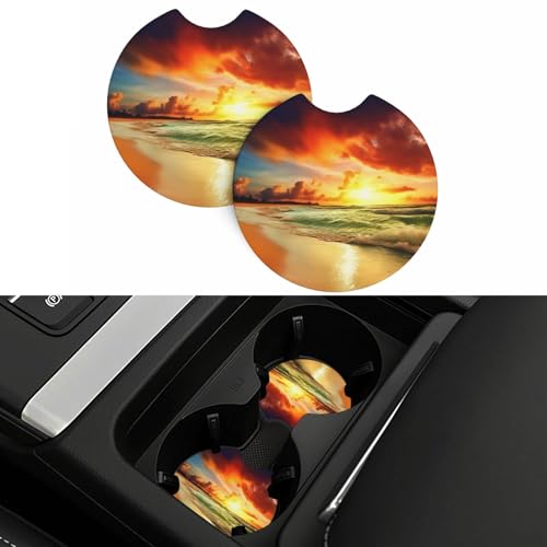 Portavasos para carro 2 piezas diseño playa al atardecer miniatura 7