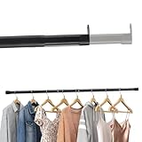 Kleiderstange Schrank 25mm, Kleiderstange Ausziehbar mit 2 Halterung, Oval Kleiderschrank Stange für Kleiderschrank, Fenster (Schwarz, Länge 43-101 cm)