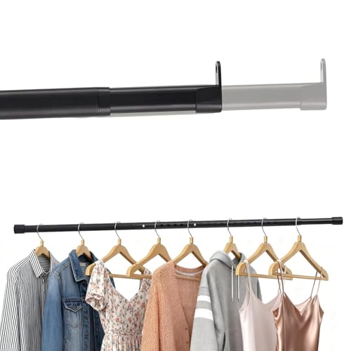 Kleiderstange Schrank 25mm, Kleiderstange Ausziehbar mit 2 Halterung, Oval Kleiderschrank Stange für Kleiderschrank, Fenster (Schwarz, Länge 43-101 cm)