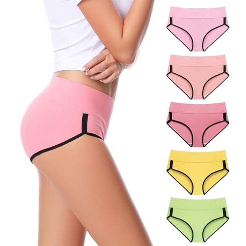 Image of CAILECOTTON Women's Underwear Cotton High Waisted Hipster Panties Soft Stretch Breathable Everyday Brief 5 Pack