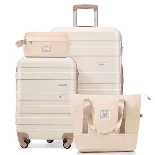 Image of 4-Piece Luggage Set, Suitcase with TSA Lock Travel Duffel Bag Wet-Dry Toiletry Bag,Golden