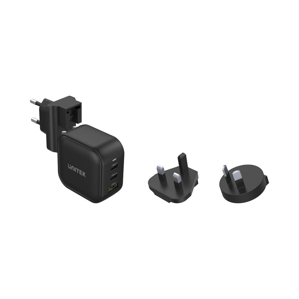 UNITEK CARGADOR TRAVEL QUAD GAN 4 PUERTOS 100W CON USB PD Y QC 3.0 EN NEGRO