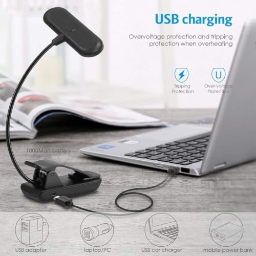 Image of One94Store Rechargeable Book Light for Reading - Magnetic Clip-On LED with 3 Color Modes, Adjustable Brightness, 360 Flexible Neck, Type-C Charging (Black)