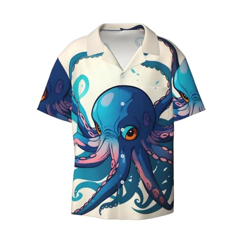 Chemise homme imprime pieuvre bleu et violet avec poche poitrine