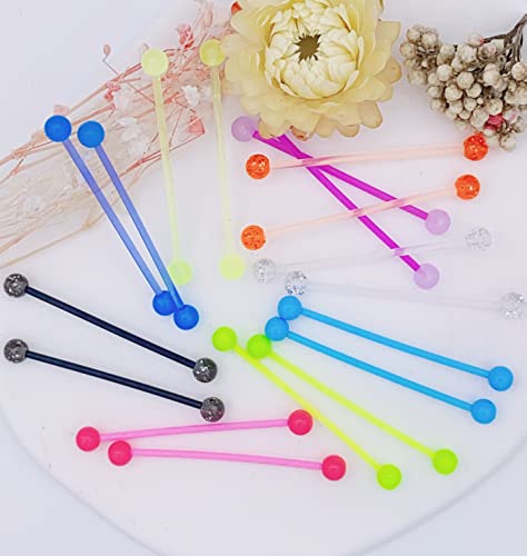 EVELICAL 36PCS 14G Stainless Steel Industrial Barbell Earrings for Women Men Acrylic Cartilage Helix Body Piercing Jewelry 38mm 1&1/2 Inch Piercing Bar