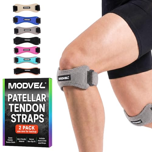 Image of Modvel Knee Strap Patella Tendon Support Brace Band, One Size, 2-Pack | Adjustable patellar tendon support strap reduces pressure on the patella; works as a knee strap, patella band and brace